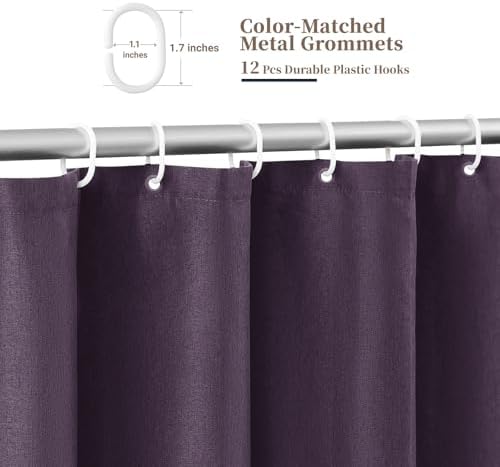 BTTN Extra Long Boho Scalloped Linen Textured Shower Curtain, 72x96, Purple