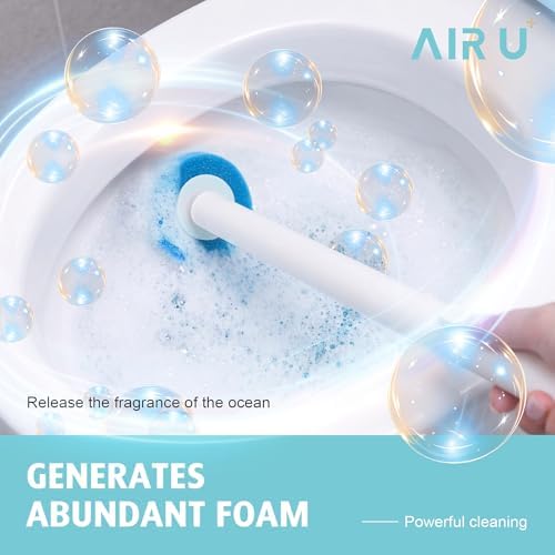 AIR U+ Disposable Toilet Brush, Toilet Bowl Cleaning System with 24 Count Wand Refill, Clean Brush Starter Kit with 1 Toilet Wand, 1 Storage Caddy and 1 Fragrant Tablet (1 + 24)