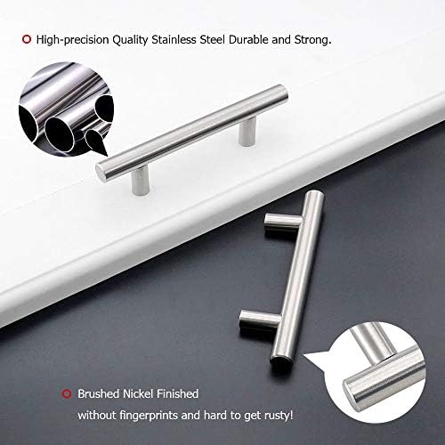 homdiy 10 Pack |Cabinet Handles Brushed Nickel Cabinet Pulls Cabinet Hardware 2-1/2in Hole Centers Drawer Pulls Kitchen Cupboard Euro T Bar Dresser Pulls 201SN