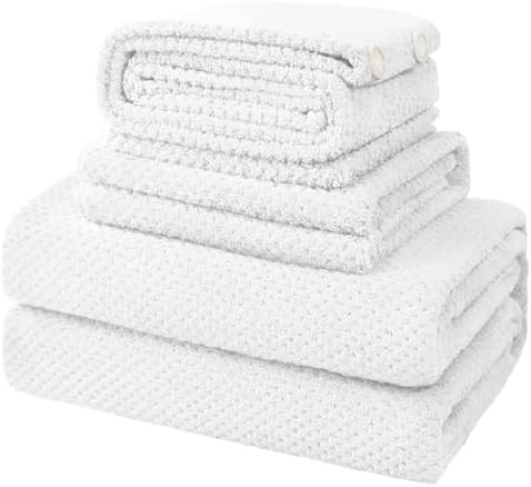 Soft Bath Towel Set of 4, Extra Large Microfiber Towels 35x70 in, Bath Towel Hand Towel Hair Towel Washcloths Set, Quick Dry, Highly Absorbent, for Bathroom Shower Pool Hotel Beach (White, 4 Piece)