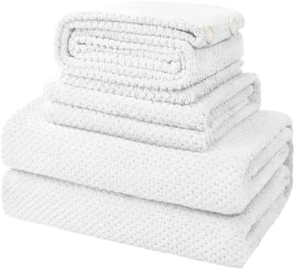 Soft Bath Towel Set of 4, Extra Large Microfiber Towels 35x70 in, Bath Towel Hand Towel Hair Towel Washcloths Set, Quick Dry, Highly Absorbent, for Bathroom Shower Pool Hotel Beach (White, 4 Piece)