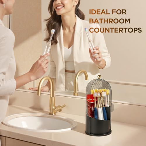 3 Slots Rotating Toothbrush Holders with Lid for Bathroom
