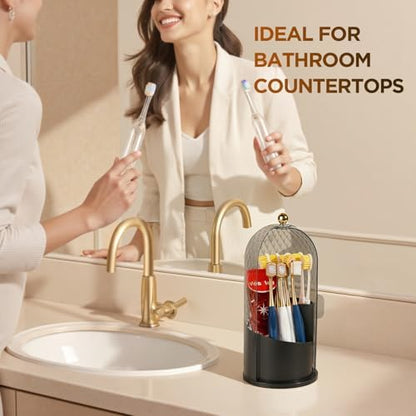 3 Slots Rotating Toothbrush Holders with Lid for Bathroom
