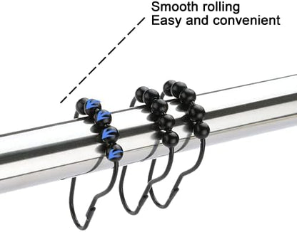 Shower Curtain Hooks Rings, Rustproof Metal Shower Curtain Rings for Bathroom Shower Rods Curtains - Set of 12, Matte Black