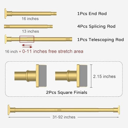 UIOSANRT Tension Shower Curtain Rod 31-92 Inches Non-Slip Shower Rod Tension Mounted No Drill Gold Shower Curtain Rods Spring Tension Rod for Windows Bathroom