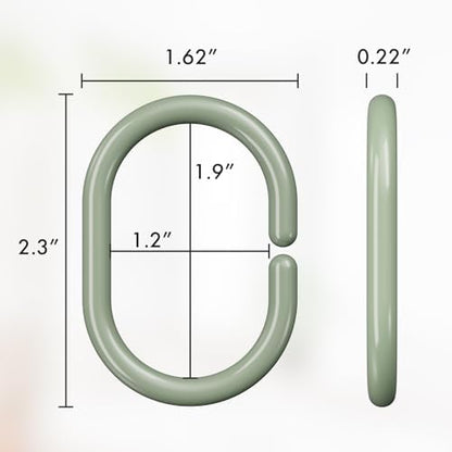 Amazer Shower Curtain Hooks Rings, 24 Pcs Shower Curtain Rings, Plastic Shower Curtain Hooks for Bathroom Shower Rod, Sage Green Shower Hooks for Shower Curtain