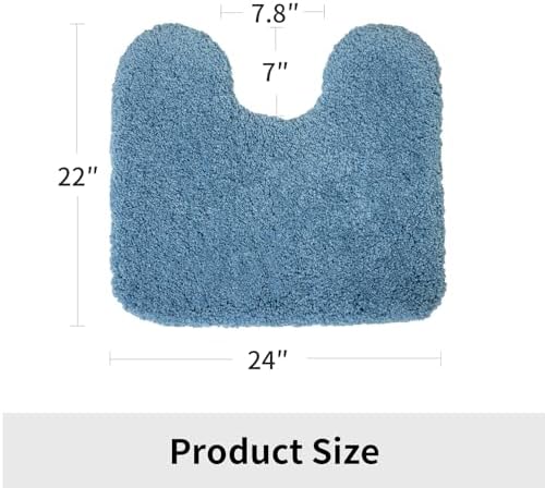 Disolla Toilet Mat 22x24 Blue - Non Slip Fluffy U-Shaped Contour Rug, Ultra-Soft Plush Toilet Floor Mat, Absorbent & Machine Washable