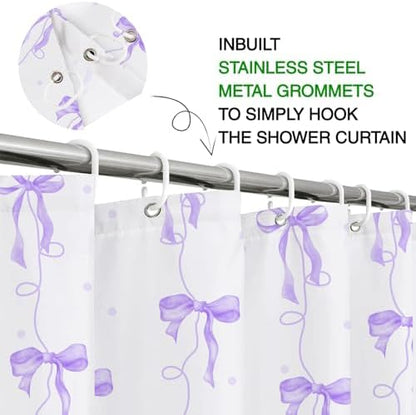 Purple Bow Shower Curtain for Bathroom Decor, Teen Girls Theme, 72x72In