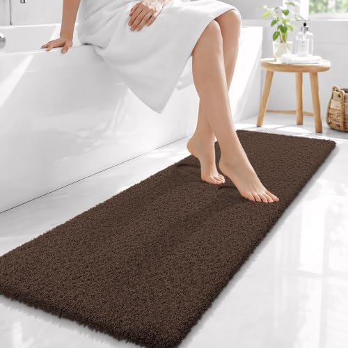 OLANLY Microfiber Bathroom Runner Rugs 59x20, Ultra Soft Bath Mat, Brown