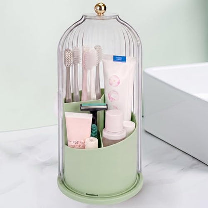 QIYVLOS Toothbrush Holders with Sliding Lid, Rotating 3 Slots Bathroom Organizer Countertop, Tooth Brush Toothpaste Holder Bathroom Counter Stand Sink Organizer Caddy for Makeup Brushes Holder (Green)