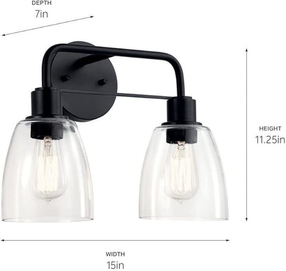 Kichler, Meller 15.25 Inch 2 Light Vanity Light with Clear Glass in Brushed Nickel, 55101NI