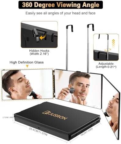 JUSRON 360 Viewing Angle Self Hair Cutting Mirror Shower Mirror
