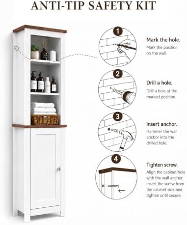 66'' Tall Bathroom Storage Cabinet, Modern Farmhouse Storage Cabinets with Adjustable Shelves & Anti-Tip Design Floor Narrow Cabinet for Bathroom, Living Room, Entryway, Kitchen