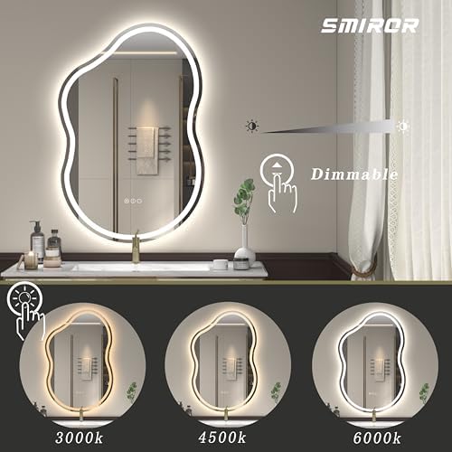 SMIROR 40x24 Irregular Led Lighted Bathroom Vanity Mirror
