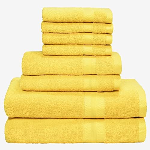 BOUTIQUO 8 Piece Towel Set 100% Ring Spun Cotton, 2 Bath Towels 27X54, 2 Hand Towels 16X28 and 4 Washcloths 13X13 - Ultra Soft Highly Absorbent Machine Washable Hotel Spa Quality - Lime Yellow