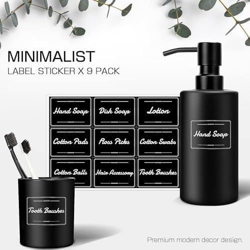 Matte Black Bathroom Accessories Set, 5 Pcs Bathroom Accessories Set, Glass Soap Dispenser and Toothbrush Holder Set, Qtip Holder and Cotton Ball Holder, Modern Bathroom Decor Sets