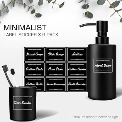 Matte Black Bathroom Accessories Set, 5 Pcs Bathroom Accessories Set, Glass Soap Dispenser and Toothbrush Holder Set, Qtip Holder and Cotton Ball Holder, Modern Bathroom Decor Sets