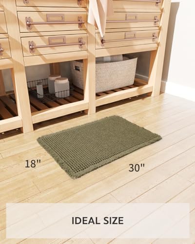 tchdio Waffle Bath Mat Rug, Super Absorbent Non Slip Bath Mats for Bathroom Mat Ultra Soft Bathmat Machine Washable Bathroom Rugs with Tassels, Bath Rugs Beside Tub, 18" x 30"