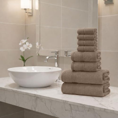 Light Brown Bath Towels for Bathroom, 100% Cotton, Thick, Soft, Luxury Bath Towels Set with 2 Extra Large Bath, 2 Hand, and 4 Washcloths – Plush, Absorbent, and Hotel-Quality Towels for Bathroom & Spa