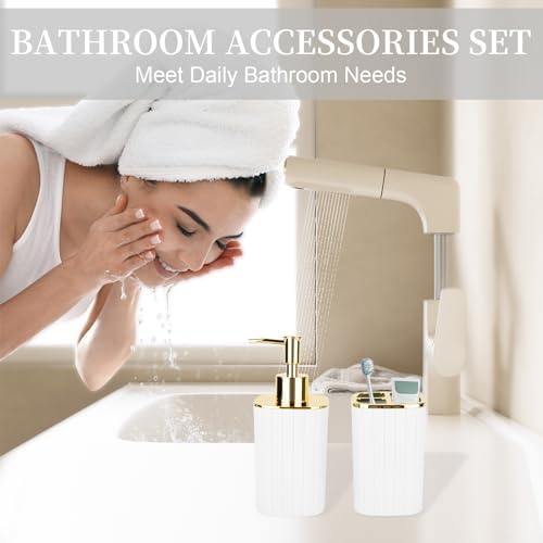 RRM 2PCS Bathroom Accessories Set, Soap Dispenser and Toothbrush Holder