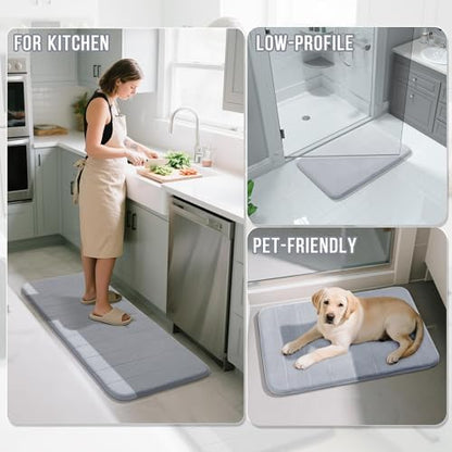 Yimobra Memory Foam Bathroom Mat Set, 31.5 x 20 & 24 x 20 in, Silver