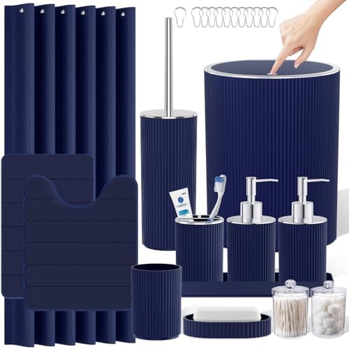 Bathroom Accessories Set - Navy Blue Shower Curtains Sets