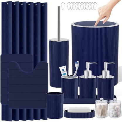 Bathroom Accessories Set - Navy Blue Shower Curtains Sets