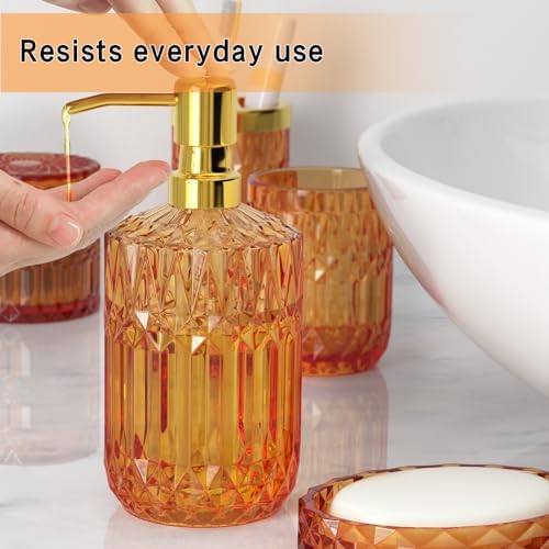 Orange Glass Bathroom Accessories Set 5 Pcs, Orange Bathroom Set, Soap Dispenser and Toothbrush Holder Set, Qtip Holder Set, Vintage Bathroom Sink Set, Cute Bathroom Decor