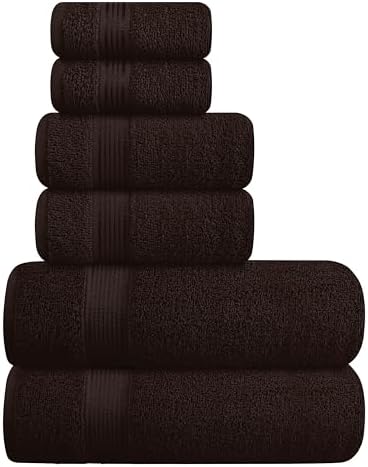 Belizzi Home Ultra Soft 6 Pack Cotton Towel Set, Contains 2 Bath Towels 28x55 inch, 2 Hand Towels 16x24 inch & 2 Wash Coths 12x12 inch, Ideal for Everyday use, Compact & Lightweight - Brown