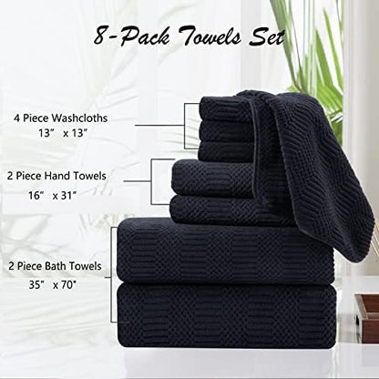 8 Pcs Black Oversized Bath Towel Set-2 Extra Large Bath Sheets,2 Hand Towels,4 Washcloths Soft Bathroom Towels Highly Absorbent Quick Dry Beach Chair Towels Woven Towels for Hotel and Spa