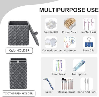 Bathroom Accessories Set Resin 6PCS, Square Toothbrush Holders Set Complete with Soap Dispenser, Vanity Tray, Tumbler, Cups and Cotton Swab Jars (Gray Diamond, Resin Bath 6 PCS)