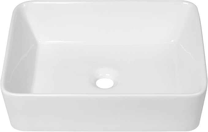 Bathroom Vessel Sink 19"x15" Rectangle Bathroom Sink Above Counter | White Ceramic Porcelain Vessel Sinks Modern Countertop Bathroom Art Basin