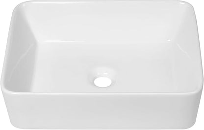 Bathroom Vessel Sink 19"x15" Rectangle Bathroom Sink Above Counter | White Ceramic Porcelain Vessel Sinks Modern Countertop Bathroom Art Basin