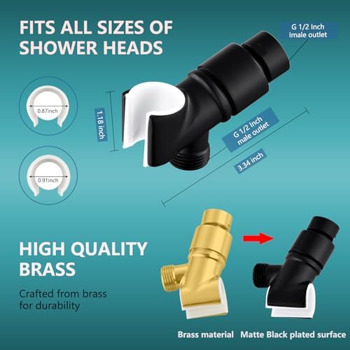 Brass Handheld Shower Head Holder - Adjustable Shower Rod Holder with Brass Pivot Ball - Matte Black
