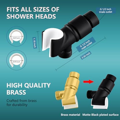 Brass Handheld Shower Head Holder - Adjustable Shower Rod Holder with Brass Pivot Ball - Matte Black