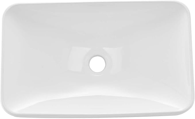 VEVOR Semi Recessed Bathroom Sink, 19.29 x 12.01 Inch Rectangular White Ceramic Vessel Sink with 1-3/4 Inch Drain Hole, Drop in Modern Lavatory Vanity Bath Wash Bowl Basin, Rectangle for Small Space