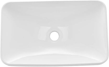 VEVOR Semi Recessed Bathroom Sink, 19.29 x 12.01 Inch Rectangular White Ceramic Vessel Sink with 1-3/4 Inch Drain Hole, Drop in Modern Lavatory Vanity Bath Wash Bowl Basin, Rectangle for Small Space