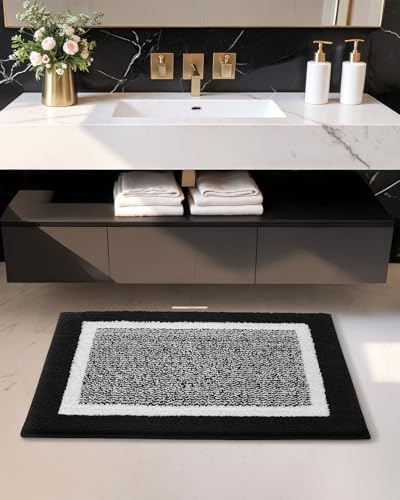 Color&Geometry Simple and Stylish Small Bath Mats for Bathroom,16"x24"Black