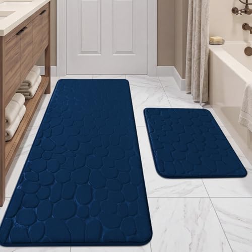 YIHOUSE Bathroom Rugs Mat Set, Memory Foam Bath Mat 2 Piece Navy Blue