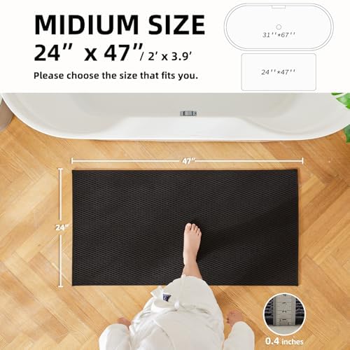 TYUU Black Bathroom Rugs Non Slip Washable, Super Absorbent Thin Bath Mat Quick Dry Low Pile Bathroom Rug, Black 24''x47''