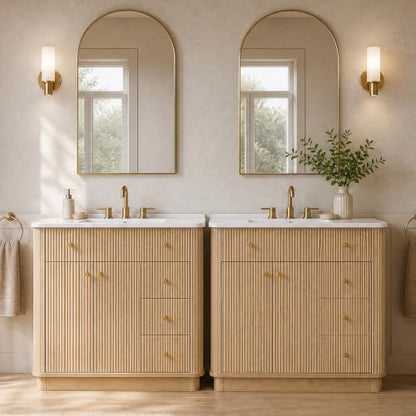 T4TREAM 72" Fluted Bathroom Vanity with 2 Single Sinks, Natural Oak