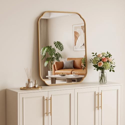 36"x24" Gold Scalloped Mirror for Bathroom, Rust-Proof Metal Frame