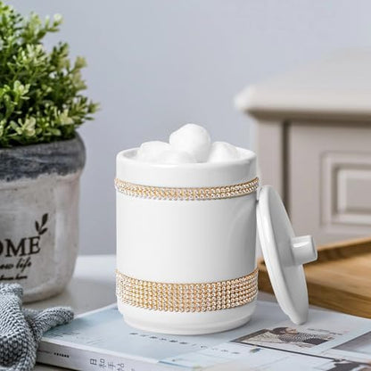 RQYIXI Ceramic Bathroom Accessories Set,White,5 Piece,Rhinestone Design