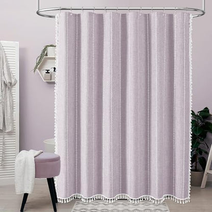 BTTN 60x72 Boho Farmhouse Linen Heavy Duty Shower Curtain Set, Lavender