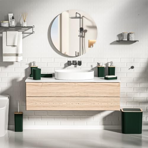 XLHOMO Bathroom Set - Elegant Green Bathroom Set, 10PC Green Bathroom Accessories Set, Bathroom Sets with Toilet Brush, Bathroom Trash Can