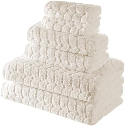 BAGNO MILANO Turkish Cotton Bath Towels, Hand Towels - Soft Plush Jacquard Collection Luxury Towels Set (Cream, Towel Set of 6)
