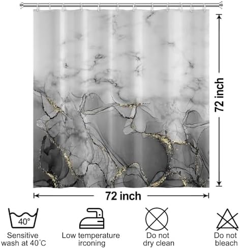 Gray Marble Waterproof Bathroom Shower Curtain 72x72 inches