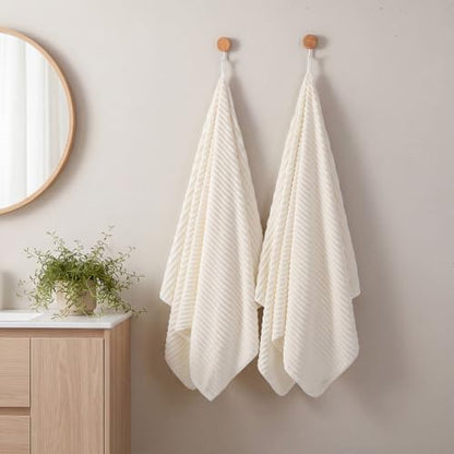 REDKISS Cream Microfiber Bath Towels Set 6 Piece - 70x35 Inches Oversized Bathroom Towels Set of 6 Large,Highly Absorbent Soft Shower Towels for Hotel,Gym 2 Bath Sheet 2 Hand Towel 2 Washcloths