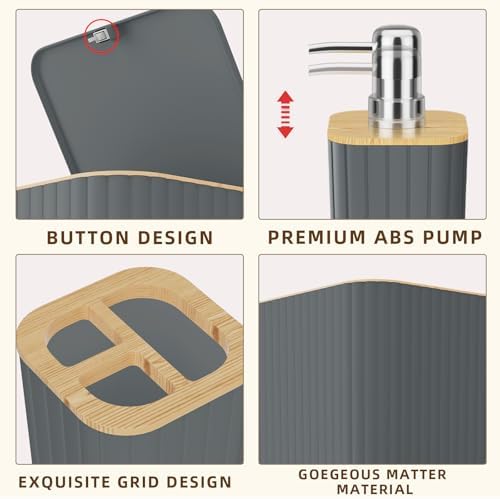 XLHOMO Bathroom Set - Elegant Grey Bathroom Set, 10PC Grey Bathroom Accessories Set, Bathroom Sets with Toilet Brush, Bathroom Trash Can