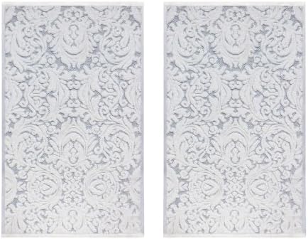 COTTON CRAFT Bath Tub Mat - 2 Pack Sculpted Jacquard Bathroom Mat - Blue